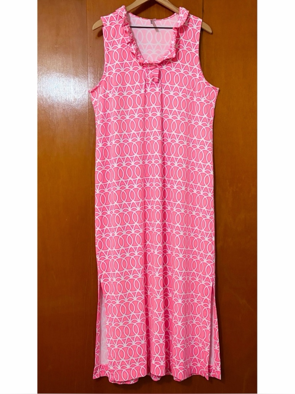 Lulu B Melina Pink Ruffle Neckline Maxi Dress